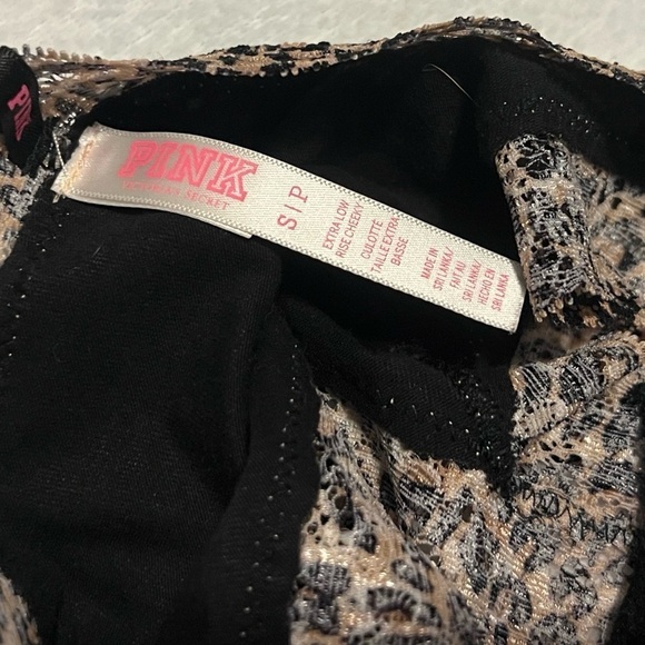 Victoria’s Secret PINK Animal Print Black Lace Trim Cheeky Panty Small Low Rise - Picture 3 of 5
